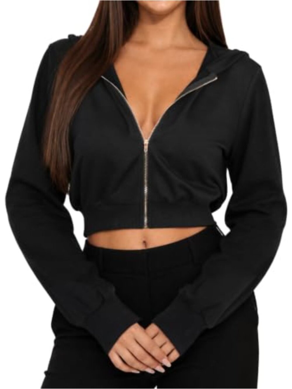 Cropped Zip Up Hoodie Long Sleeve Lightweight Sweatshirt Athletic Jacket
